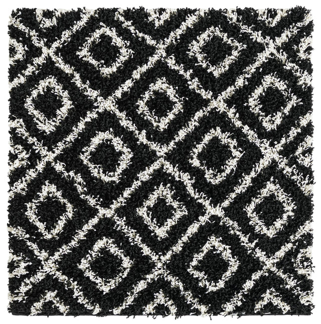 Black and White 3' 3 x 3' 3 Trellis Shag Square Area Rug Thick Soft Touch Fluffy & Plush Shaggy Pile Geometric Modern Unique Carpet for Home Interior Design for Sale at Rug Engine