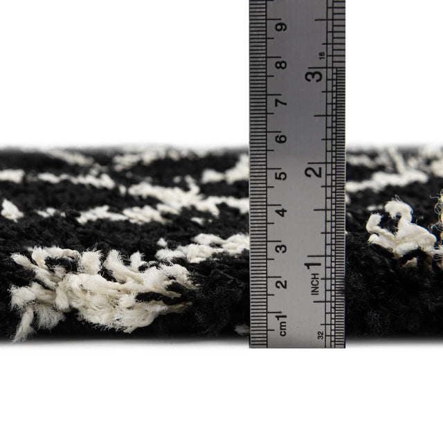 Black and White 2' x 6' Trellis Shag Runner Area Rug Thick Soft Touch Fluffy & Plush Shaggy Pile Geometric Modern Unique Carpet for Home Interior Design for Sale at Rug Engine