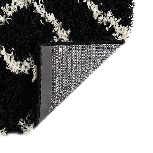 Black and White 2' x 6' Trellis Shag Runner Area Rug Thick Soft Touch Fluffy & Plush Shaggy Pile Geometric Modern Unique Carpet for Home Interior Design for Sale at Rug Engine