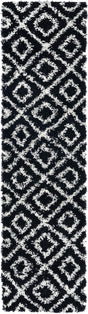 Black and White 2' x 8' Trellis Shag Runner Area Rug Thick Soft Touch Fluffy & Plush Shaggy Pile