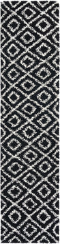 Black and White 2' 7 x 12' Trellis Shag Runner Area Rug Thick Soft Touch Fluffy & Plush Shaggy Pile