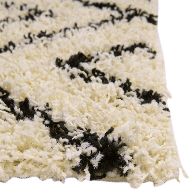 White and Black 3' 3 x 16' 5 Trellis Shag Runner Area Rug Thick Soft Touch Fluffy & Plush Shaggy Pile Geometric Modern Unique Carpet for Home Interior Design for Sale at Rug Engine