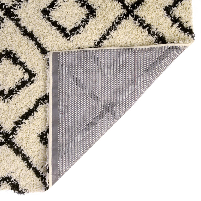 White and Black 2' 7 x 12' Trellis Shag Runner Area Rug Thick Soft Touch Fluffy & Plush Shaggy Pile Geometric Modern Unique Carpet for Home Interior Design for Sale at Rug Engine