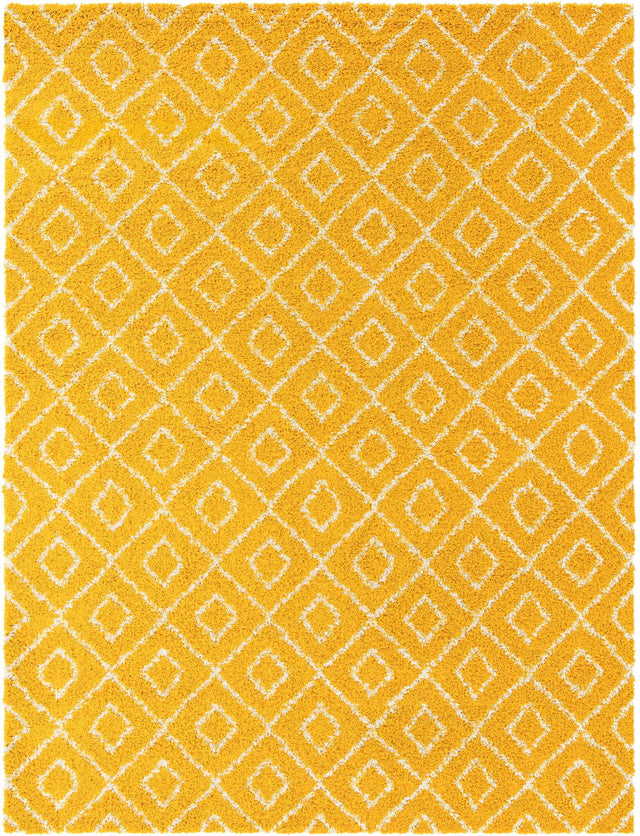 Yellow 10' 8 x 14' Trellis Shag Rectangle Area Rug Thick Soft Touch Fluffy & Plush Shaggy Pile Geometric Modern Unique Carpet for Home Interior Design for Sale at Rug Engine