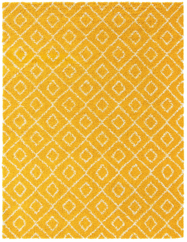 Yellow 10' x 13' Trellis Shag Rectangle Area Rug Thick Soft Touch Fluffy & Plush Shaggy Pile Geometric Modern Unique Carpet for Home Interior Design for Sale at Rug Engine