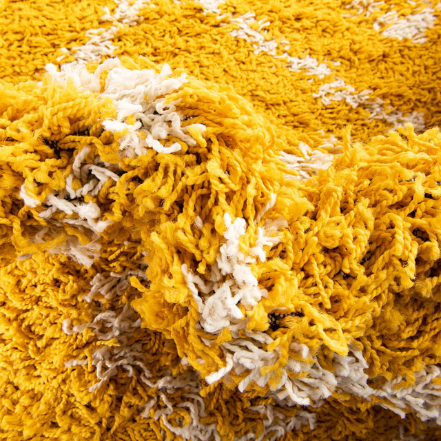 Yellow 4' x 6' Trellis Shag Rectangle Area Rug Thick Soft Touch Fluffy & Plush Shaggy Pile Geometric Modern Unique Carpet for Home Interior Design for Sale at Rug Engine