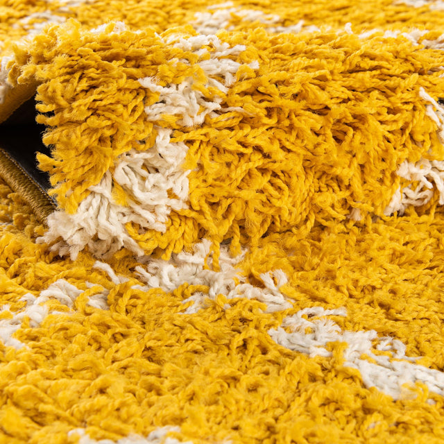 Yellow 10' x 10' Trellis Shag Round Area Rug Thick Soft Touch Fluffy & Plush Shaggy Pile Geometric Modern Unique Carpet for Home Interior Design for Sale at Rug Engine