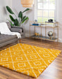 Yellow 10' x 10' Trellis Shag Square Area Rug Thick Soft Touch Fluffy & Plush Shaggy Pile