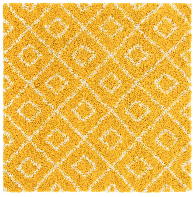 Yellow 6' x 6' Trellis Shag Square Area Rug Thick Soft Touch Fluffy & Plush Shaggy Pile Geometric Modern Unique Carpet for Home Interior Design for Sale at Rug Engine