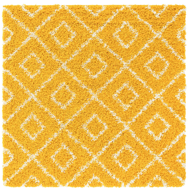 Yellow 5' 3 x 5' 3 Trellis Shag Square Area Rug Thick Soft Touch Fluffy & Plush Shaggy Pile Geometric Modern Unique Carpet for Home Interior Design for Sale at Rug Engine
