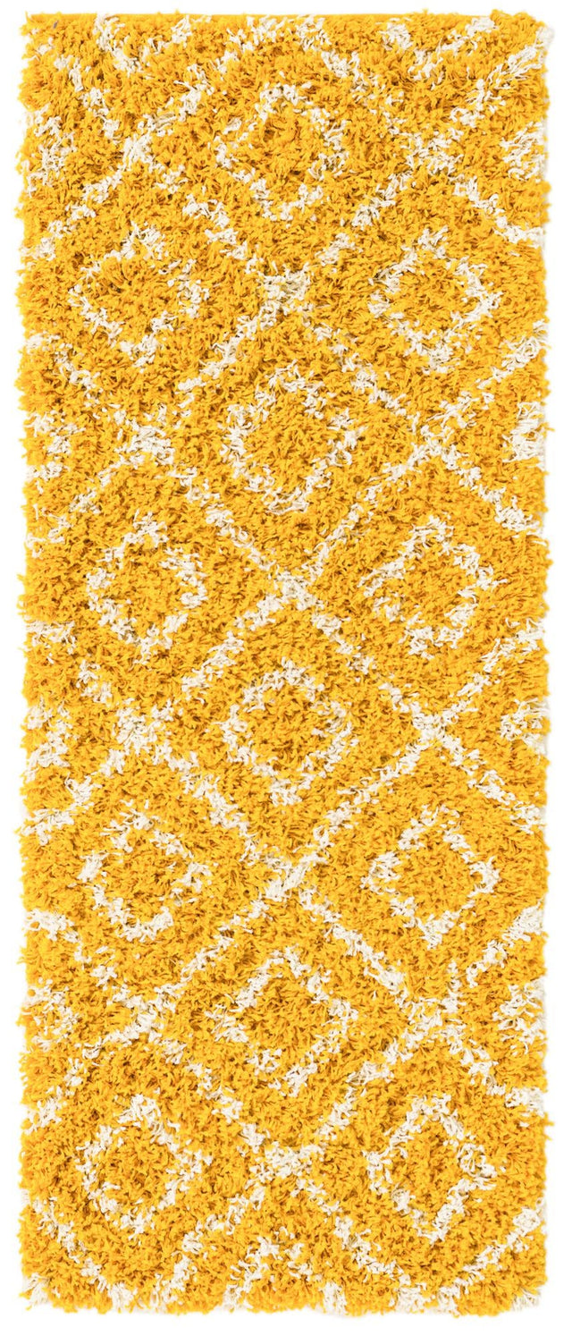 Yellow 2' x 5' Trellis Shag Runner Area Rug Thick Soft Touch Fluffy & Plush Shaggy Pile Geometric Modern Unique Carpet for Home Interior Design for Sale at Rug Engine