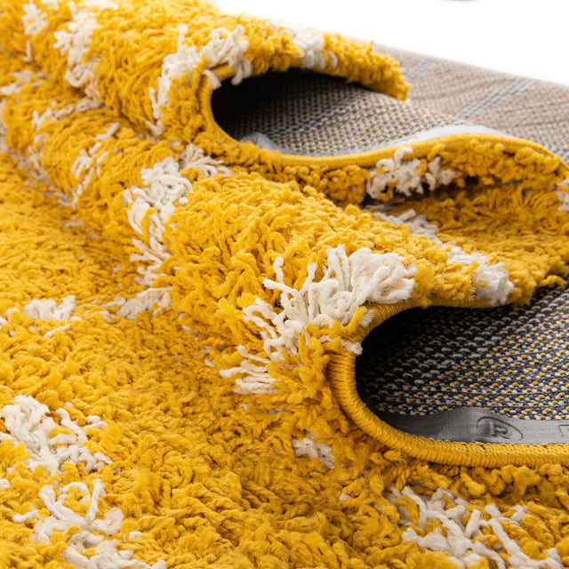 Yellow 2' 7 x 12' Trellis Shag Runner Area Rug Thick Soft Touch Fluffy & Plush Shaggy Pile Geometric Modern Unique Carpet for Home Interior Design for Sale at Rug Engine