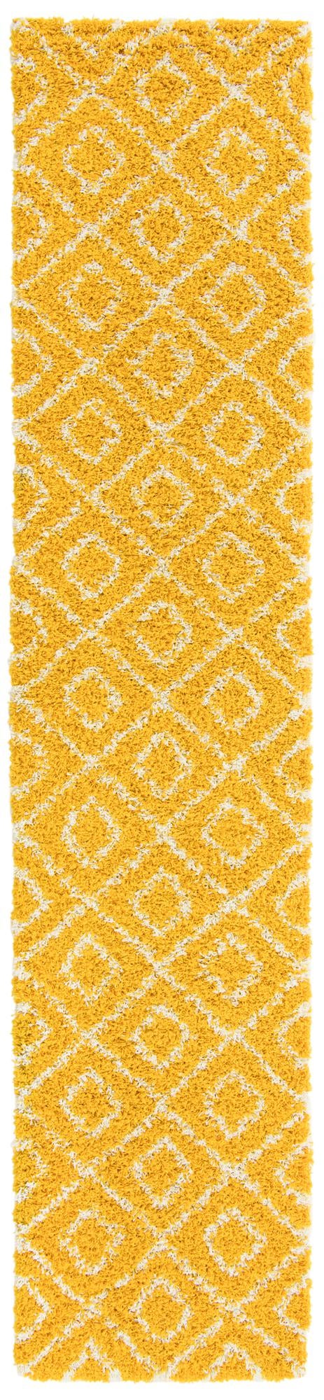 Yellow 2' 7 x 12' Trellis Shag Runner Area Rug Thick Soft Touch Fluffy & Plush Shaggy Pile Geometric Modern Unique Carpet for Home Interior Design for Sale at Rug Engine