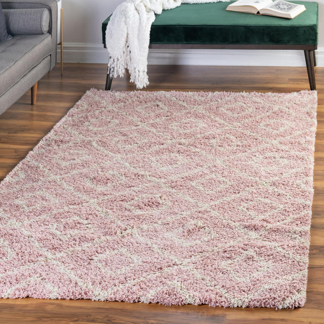 Light Pink 2' x 3' Trellis Shag Rectangle Area Rug Thick Soft Touch Fluffy & Plush Shaggy Pile Geometric Modern Unique Carpet for Home Interior Design for Sale at Rug Engine