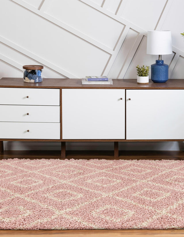 Light Pink 7' 10 x 10' Trellis Shag Oval Area Rug Thick Soft Touch Fluffy & Plush Shaggy Pile Geometric Modern Unique Carpet for Home Interior Design for Sale at Rug Engine