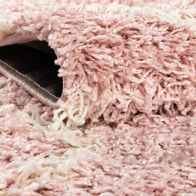 Light Pink 3' 3 x 3' 3 Trellis Shag Round Area Rug Thick Soft Touch Fluffy & Plush Shaggy Pile Geometric Modern Unique Carpet for Home Interior Design for Sale at Rug Engine