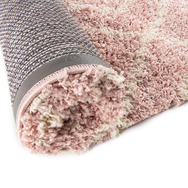 Light Pink 3' 3 x 3' 3 Trellis Shag Round Area Rug Thick Soft Touch Fluffy & Plush Shaggy Pile Geometric Modern Unique Carpet for Home Interior Design for Sale at Rug Engine