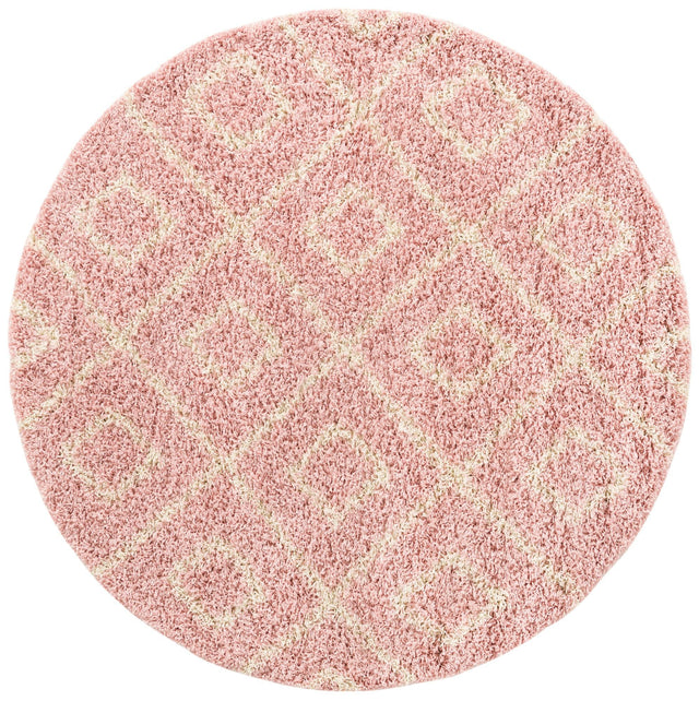 Light Pink 5' 3 x 5' 3 Trellis Shag Round Area Rug Thick Soft Touch Fluffy & Plush Shaggy Pile Geometric Modern Unique Carpet for Home Interior Design for Sale at Rug Engine