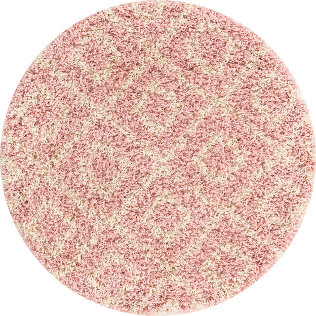 Light Pink 3' 3 x 3' 3 Trellis Shag Round Area Rug Thick Soft Touch Fluffy & Plush Shaggy Pile Geometric Modern Unique Carpet for Home Interior Design for Sale at Rug Engine