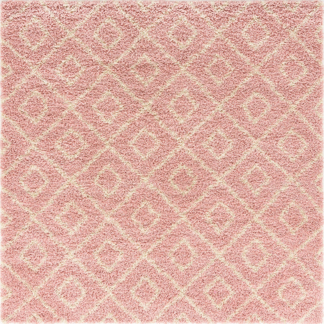 Light Pink 7' 10 x 7' 10 Trellis Shag Square Area Rug Thick Soft Touch Fluffy & Plush Shaggy Pile Geometric Modern Unique Carpet for Home Interior Design for Sale at Rug Engine