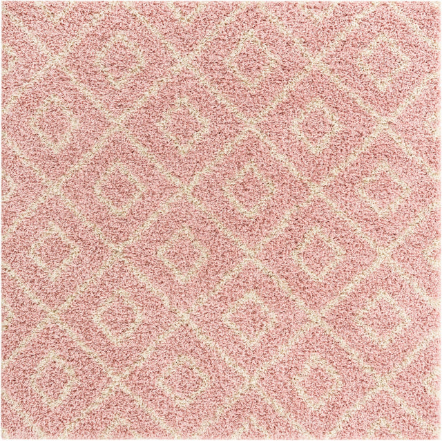 Light Pink 6' x 6' Trellis Shag Square Area Rug Thick Soft Touch Fluffy & Plush Shaggy Pile Geometric Modern Unique Carpet for Home Interior Design for Sale at Rug Engine