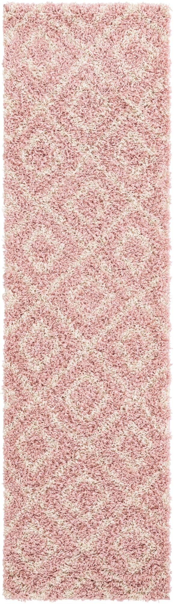 Light Pink 2' x 7' Trellis Shag Runner Area Rug Thick Soft Touch Fluffy & Plush Shaggy Pile Geometric Modern Unique Carpet for Home Interior Design for Sale at Rug Engine
