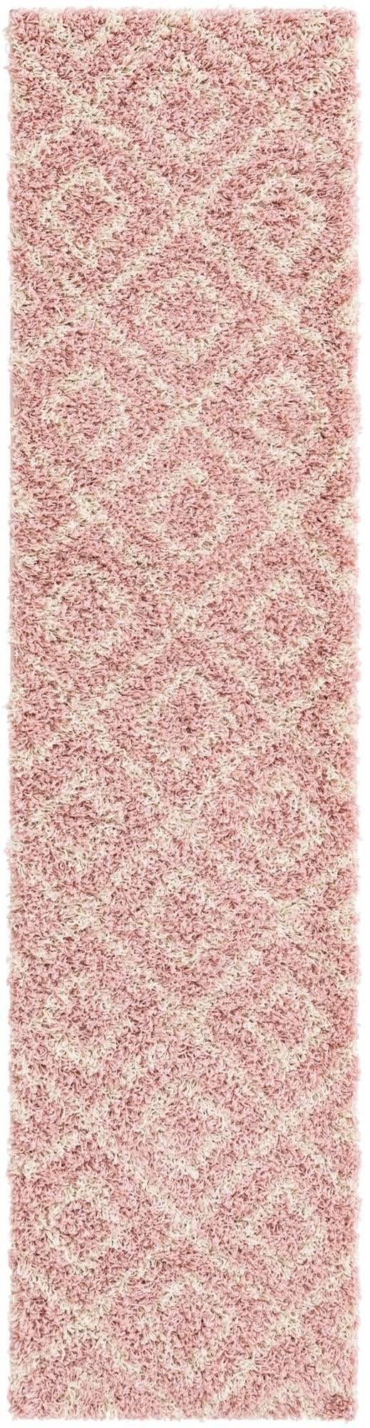 Light Pink 2' x 8' Trellis Shag Runner Area Rug Thick Soft Touch Fluffy & Plush Shaggy Pile Geometric Modern Unique Carpet for Home Interior Design for Sale at Rug Engine