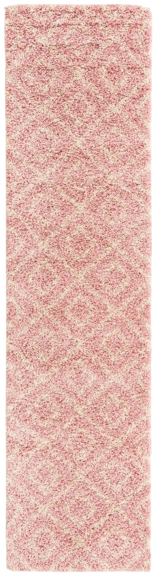 Light Pink 2' 7 x 10' Trellis Shag Runner Area Rug Thick Soft Touch Fluffy & Plush Shaggy Pile Geometric Modern Unique Carpet for Home Interior Design for Sale at Rug Engine