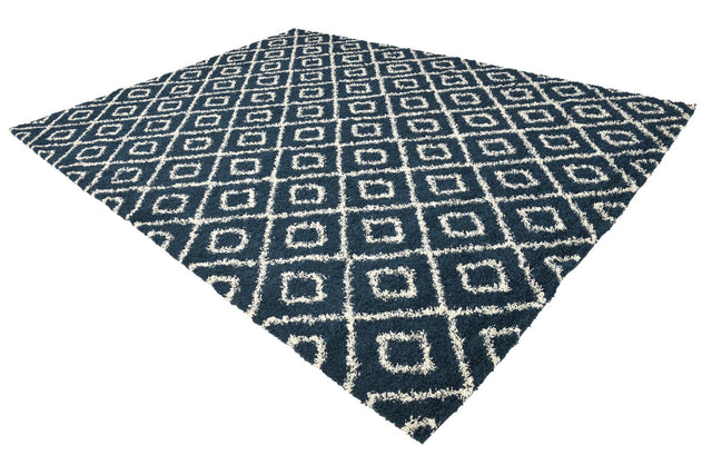 Navy Blue 10' 8 x 14' Trellis Shag Rectangle Area Rug Thick Soft Touch Fluffy & Plush Shaggy Pile Geometric Modern Unique Carpet for Home Interior Design for Sale at Rug Engine