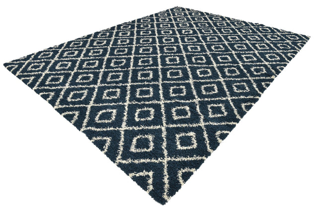 Navy Blue 10' 8 x 14' Trellis Shag Rectangle Area Rug Thick Soft Touch Fluffy & Plush Shaggy Pile Geometric Modern Unique Carpet for Home Interior Design for Sale at Rug Engine