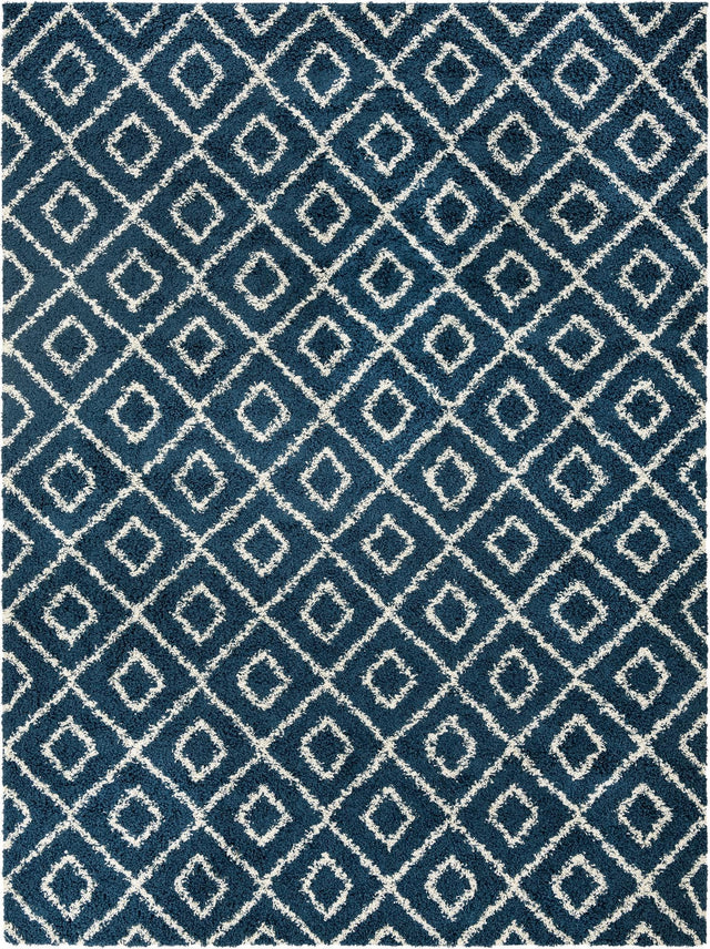 Navy Blue 10' 8 x 14' Trellis Shag Rectangle Area Rug Thick Soft Touch Fluffy & Plush Shaggy Pile Geometric Modern Unique Carpet for Home Interior Design for Sale at Rug Engine