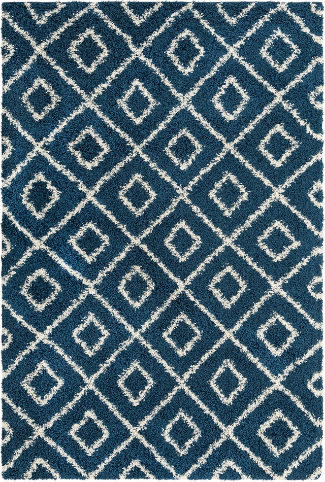 Navy Blue 6' x 9' Trellis Shag Rectangle Area Rug Thick Soft Touch Fluffy & Plush Shaggy Pile Geometric Modern Unique Carpet for Home Interior Design for Sale at Rug Engine