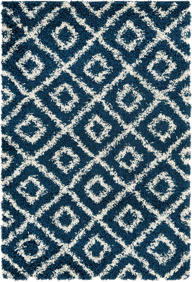 Navy Blue 4' x 6' Trellis Shag Rectangle Area Rug Thick Soft Touch Fluffy & Plush Shaggy Pile Geometric Modern Unique Carpet for Home Interior Design for Sale at Rug Engine