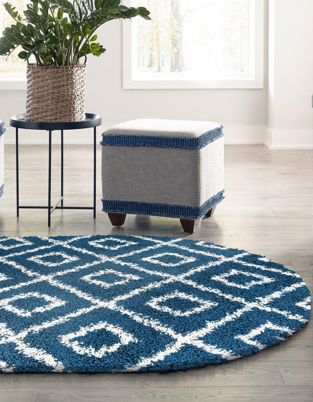 Navy Blue 5' 3 x 8' Trellis Shag Oval Area Rug Thick Soft Touch Fluffy & Plush Shaggy Pile Geometric Modern Unique Carpet for Home Interior Design for Sale at Rug Engine