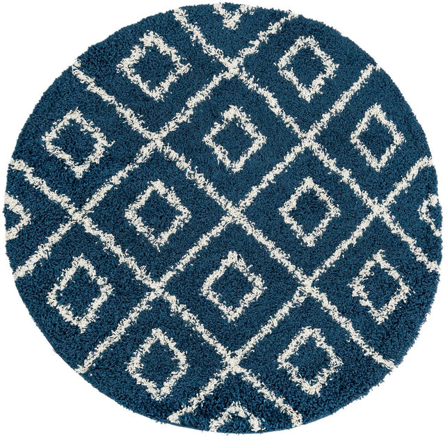 Navy Blue 5' 3 x 5' 3 Trellis Shag Round Area Rug Thick Soft Touch Fluffy & Plush Shaggy Pile Geometric Modern Unique Carpet for Home Interior Design for Sale at Rug Engine
