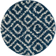 Navy Blue 3' 3 x 3' 3 Trellis Shag Round Area Rug Thick Soft Touch Fluffy & Plush Shaggy Pile
