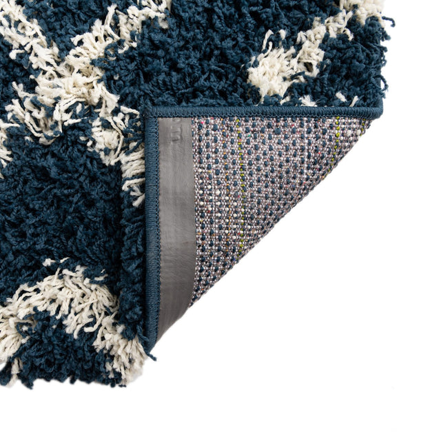 Navy Blue 4' x 4' Trellis Shag Square Area Rug Thick Soft Touch Fluffy & Plush Shaggy Pile Geometric Modern Unique Carpet for Home Interior Design for Sale at Rug Engine
