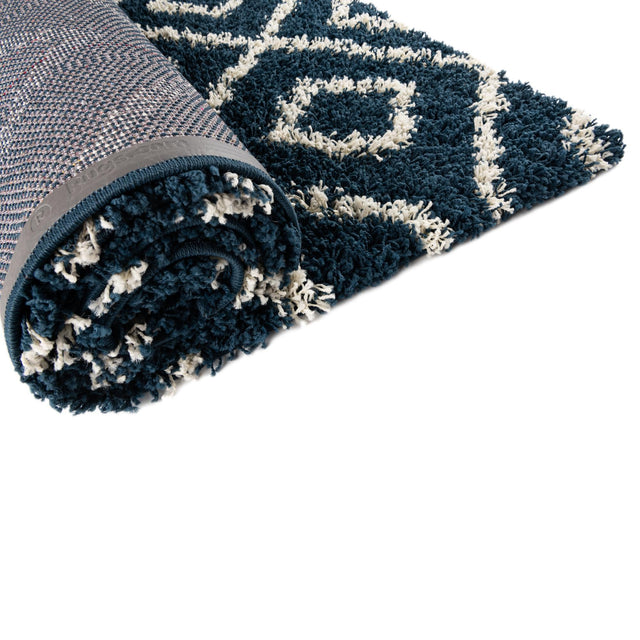 Navy Blue 4' x 4' Trellis Shag Square Area Rug Thick Soft Touch Fluffy & Plush Shaggy Pile Geometric Modern Unique Carpet for Home Interior Design for Sale at Rug Engine