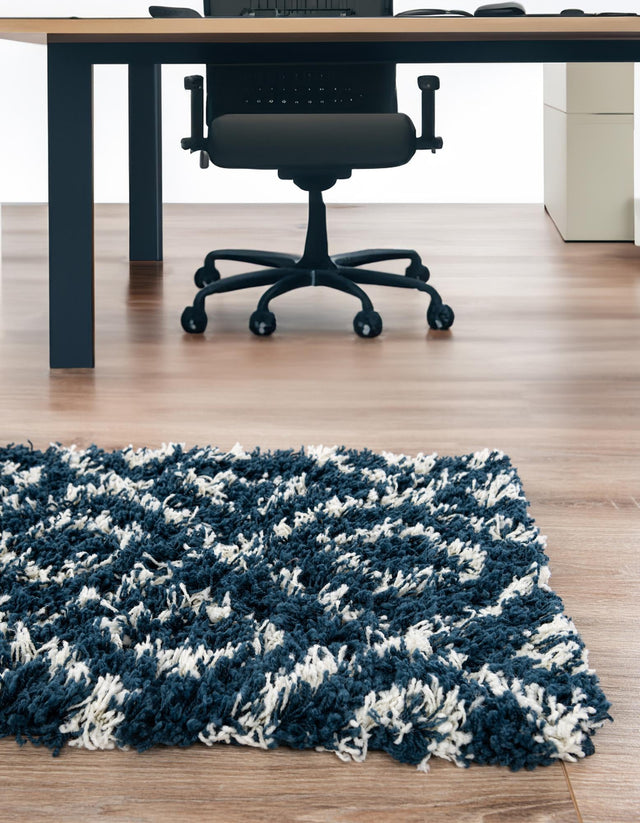 Navy Blue 2' x 6' Trellis Shag Runner Area Rug Thick Soft Touch Fluffy & Plush Shaggy Pile Geometric Modern Unique Carpet for Home Interior Design for Sale at Rug Engine