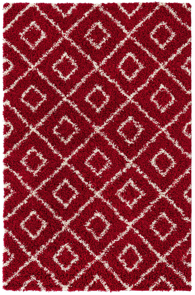 Burgundy Red 5' 3 x 8' Trellis Shag Rectangle Area Rug Thick Soft Touch Fluffy & Plush Shaggy Pile Geometric Modern Unique Carpet for Home Interior Design for Sale at Rug Engine