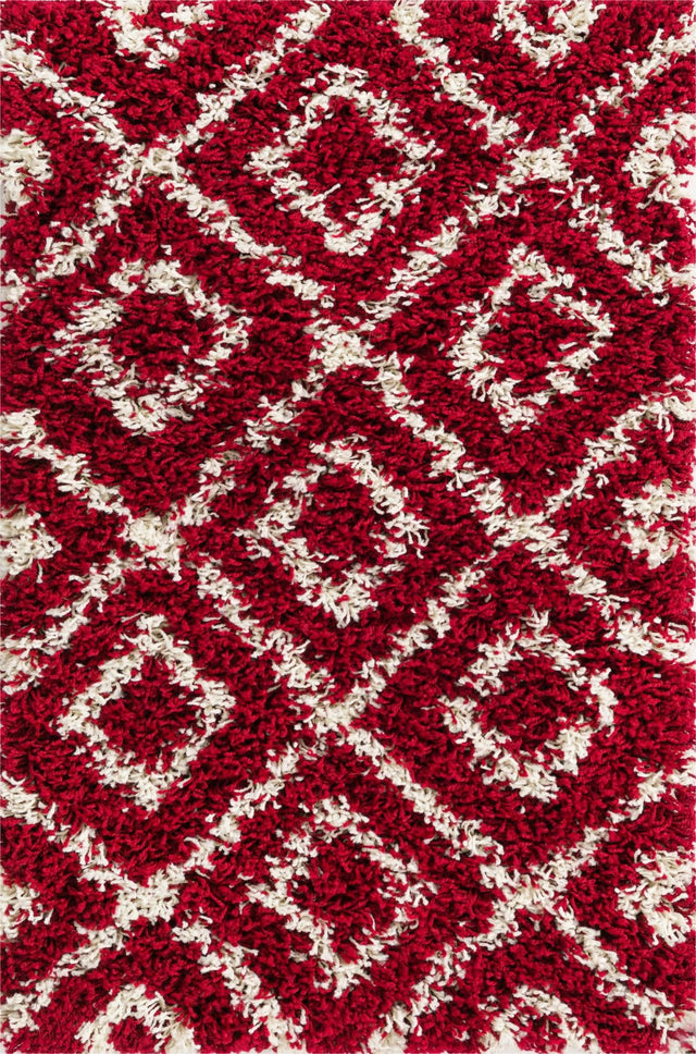 Burgundy Red 2' x 3' Trellis Shag Rectangle Area Rug Thick Soft Touch Fluffy & Plush Shaggy Pile Geometric Modern Unique Carpet for Home Interior Design for Sale at Rug Engine