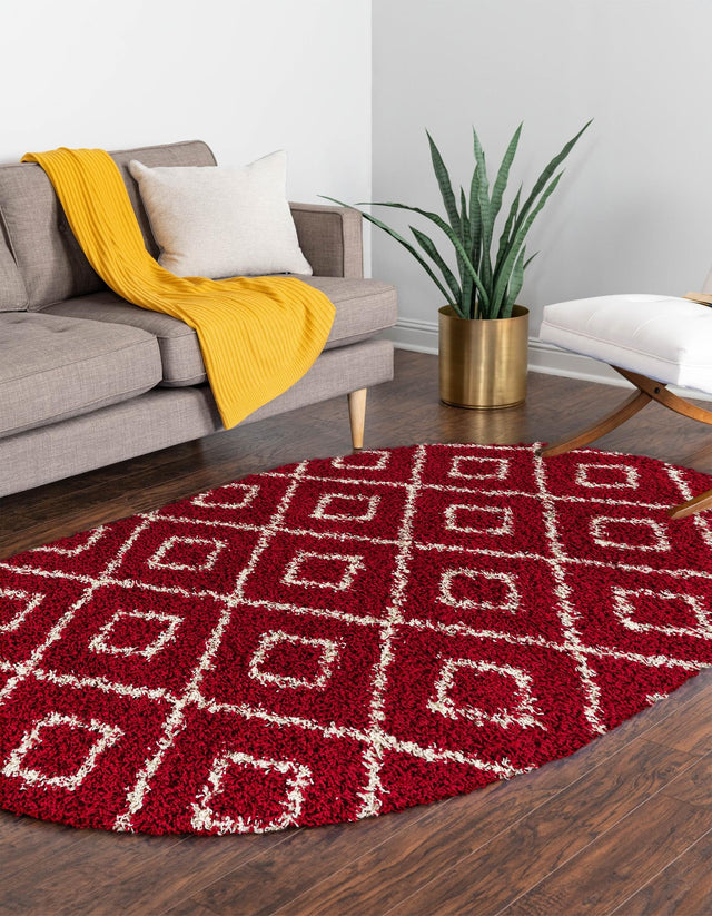 Burgundy Red 4' x 6' Trellis Shag Oval Area Rug Thick Soft Touch Fluffy & Plush Shaggy Pile Geometric Modern Unique Carpet for Home Interior Design for Sale at Rug Engine