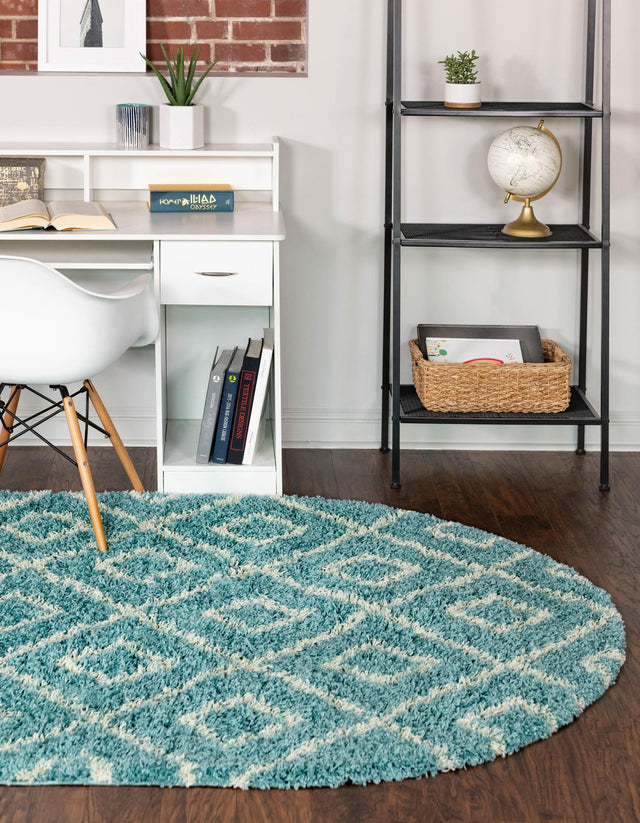 Aqua 4' x 6' Trellis Shag Oval Area Rug Thick Soft Touch Fluffy & Plush Shaggy Pile Geometric Modern Unique Carpet for Home Interior Design for Sale at Rug Engine