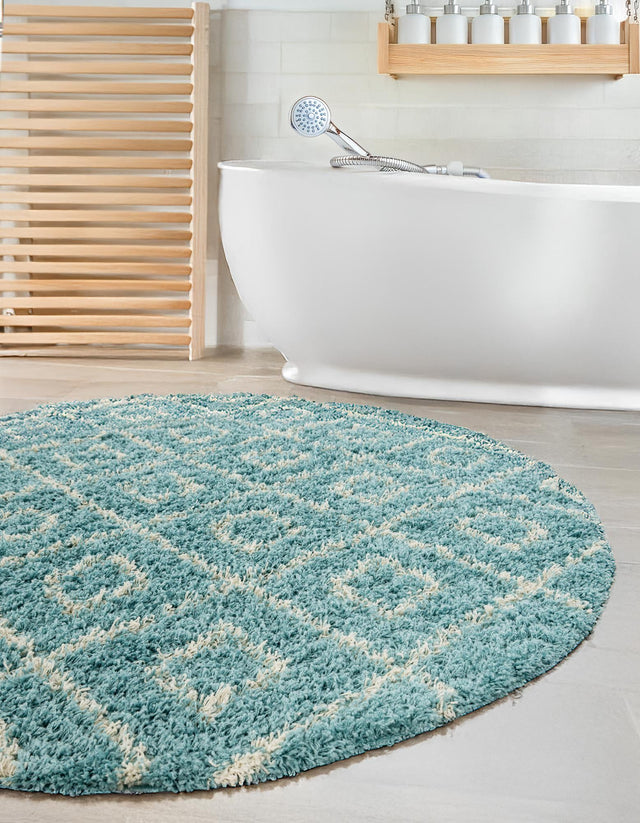 Aqua 3' 3 x 3' 3 Trellis Shag Round Area Rug Thick Soft Touch Fluffy & Plush Shaggy Pile Geometric Modern Unique Carpet for Home Interior Design for Sale at Rug Engine