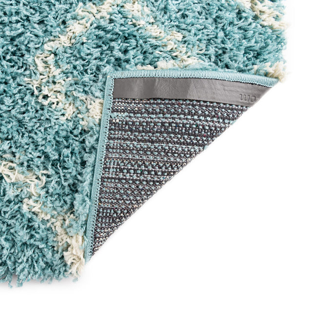 Aqua 10' x 10' Trellis Shag Square Area Rug Thick Soft Touch Fluffy & Plush Shaggy Pile Geometric Modern Unique Carpet for Home Interior Design for Sale at Rug Engine