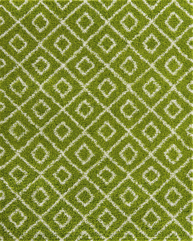 Green 7' 10 x 10' Trellis Shag Rectangle Area Rug Thick Soft Touch Fluffy & Plush Shaggy Pile Geometric Modern Unique Carpet for Home Interior Design for Sale at Rug Engine