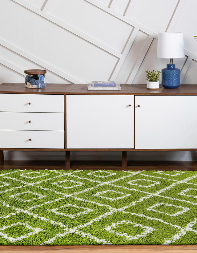 Green 4' x 6' Trellis Shag Oval Area Rug Thick Soft Touch Fluffy & Plush Shaggy Pile Geometric Modern Unique Carpet for Home Interior Design for Sale at Rug Engine
