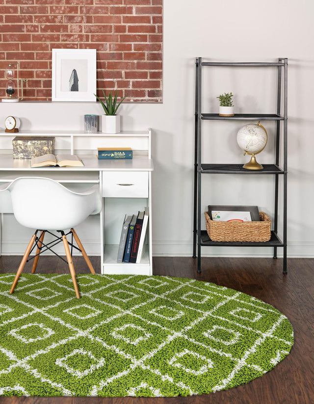 Green 7' 10 x 10' Trellis Shag Oval Area Rug Thick Soft Touch Fluffy & Plush Shaggy Pile Geometric Modern Unique Carpet for Home Interior Design for Sale at Rug Engine