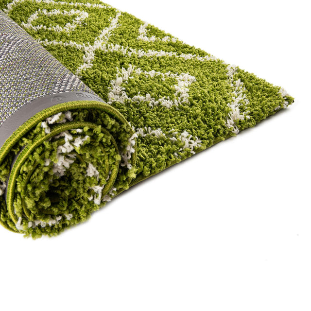 Green 2' 7 x 12' Trellis Shag Runner Area Rug Thick Soft Touch Fluffy & Plush Shaggy Pile Geometric Modern Unique Carpet for Home Interior Design for Sale at Rug Engine