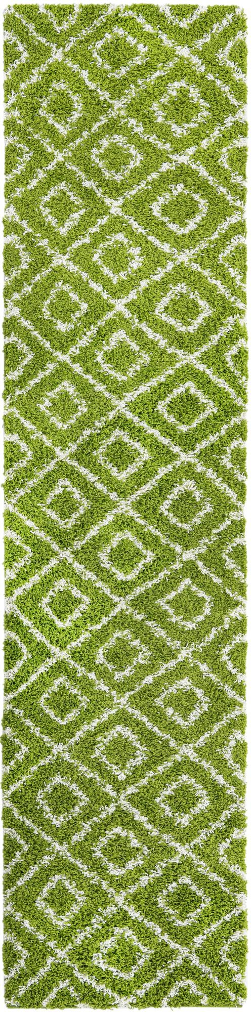 Green 2' 7 x 12' Trellis Shag Runner Area Rug Thick Soft Touch Fluffy & Plush Shaggy Pile Geometric Modern Unique Carpet for Home Interior Design for Sale at Rug Engine